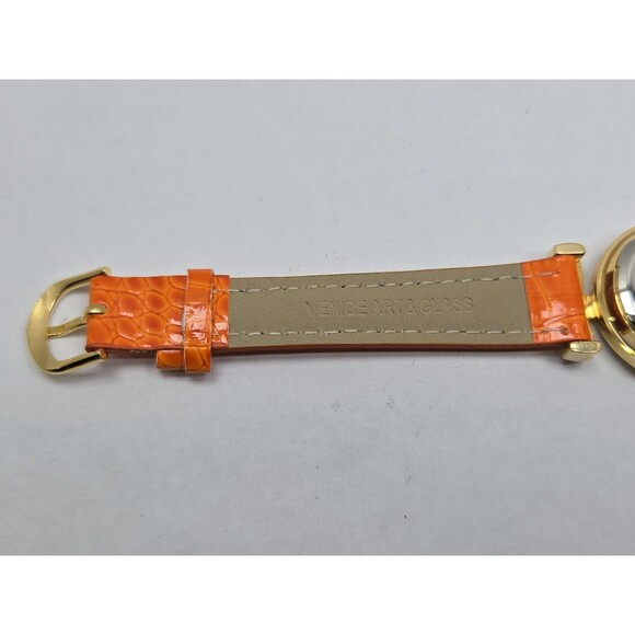 Venice Art Glass Murano Millefiori Gold Tone Orange Round Wristwatch New Battery main image 12